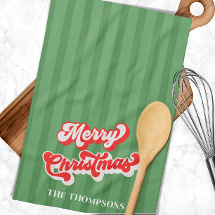 Frohe Weihnachten Kalligrafie Retro-Stil Rot Grün Geschirrtuch