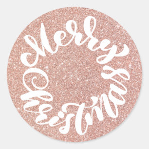 Frohe Weihnachten Kalligrafie Roségold Glitter Runder Aufkleber