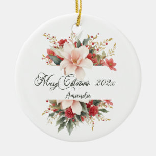 Frohe Weihnachten Kalligrafie Wasserfarbe Floral Keramik Ornament