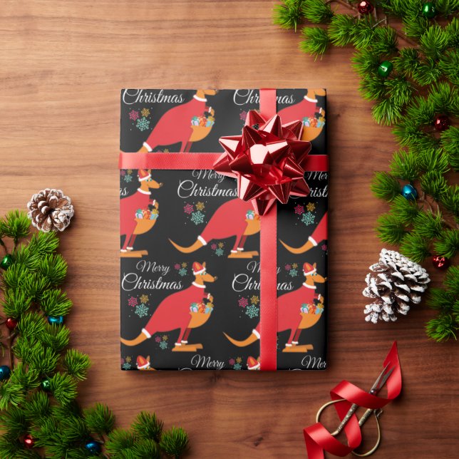 Frohe Weihnachten Kangaroo Muster Wrapping Paper Geschenkpapier (Feiertagsgeschenk)
