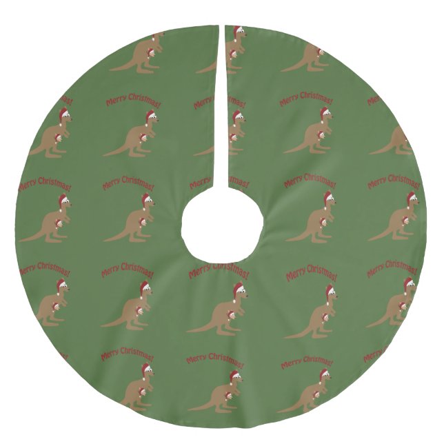 Frohe Weihnachten Kangaroos Polyester Weihnachtsbaumdecke (Vorderseite)