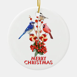 Frohe Weihnachten Kardinal Blue Jay Chickadee Keramik Ornament