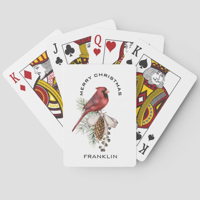 Frohe Weihnachten Kardinal & Pine Cone Weihnachten Spielkarten (Rückseite)
