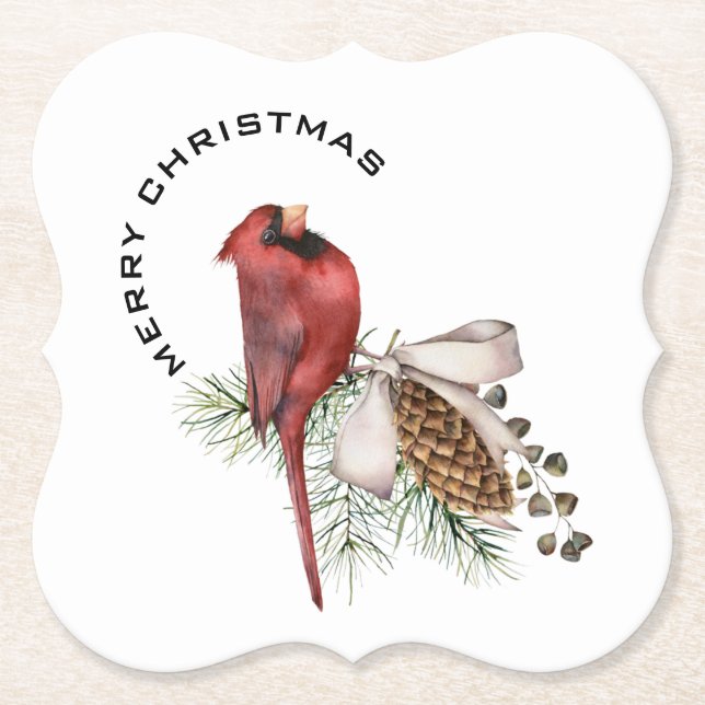 Frohe Weihnachten Kardinal & Pine Cone Weihnachten Untersetzer (Vorderseite)