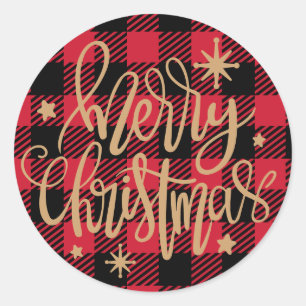 Frohe Weihnachten Kariert Buffalo Round Sticker