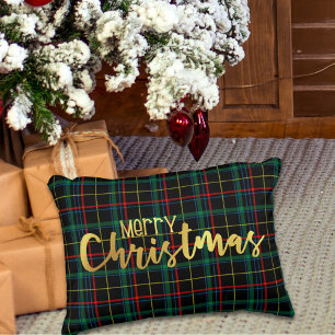 Frohe Weihnachten Kariert Gold Metallic Dekokissen