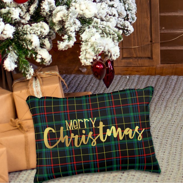 Frohe Weihnachten Kariert Gold Metallic Dekokissen (Von Creator hochgeladen)