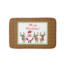 Frohe Weihnachten Kariert Red Green Santa Reindeer Badematte