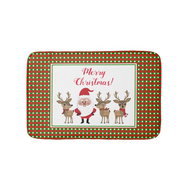 Frohe Weihnachten Kariert Red Green Santa Reindeer Badematte (Vorderseite)
