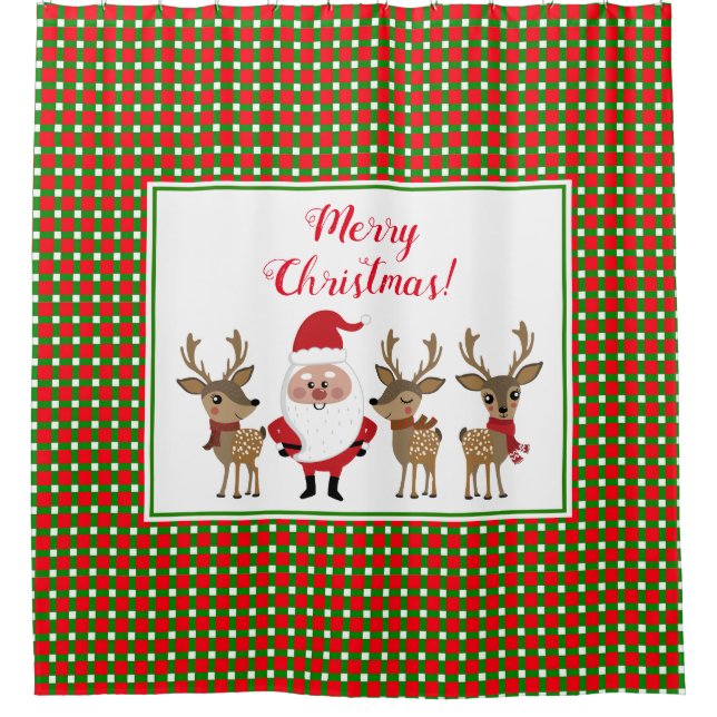 Frohe Weihnachten Kariert Santa Reindeer Custom Ni Duschvorhang (Vorderseite)