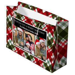 Frohe Weihnachten Kariert Tartan FotoCollage Große Geschenktüte