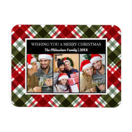 Frohe Weihnachten Kariert Tartan FotoCollage Magnet