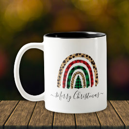 Frohe Weihnachten Kariert und Leopard Print Rainbo Zweifarbige Tasse