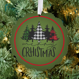 Frohe Weihnachten Karierte Bäume Ornament Karte