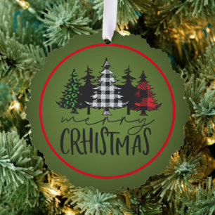Frohe Weihnachten Karierte Bäume Ornament Karte