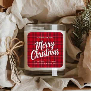 Frohe Weihnachten Karierte Kerzenaufkleber   Feier Quadratischer Aufkleber