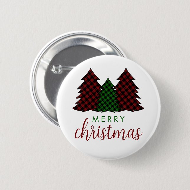 Frohe Weihnachten Karierte Muster Weihnachtsbaum Button (Vorne & Hinten)