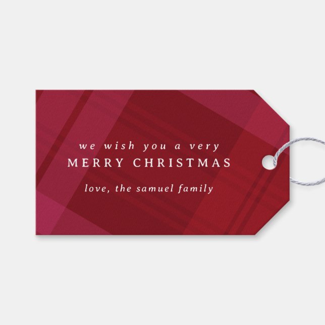 Frohe Weihnachten karierte Rot personalisiert Geschenkanhänger (Vorderseite (Horizontal))