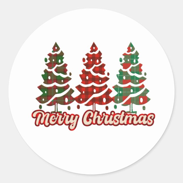 Frohe Weihnachten Karierten Weihnachtsbaum Runder Aufkleber (Vorderseite)