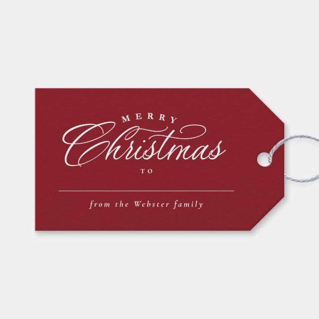 Frohe Weihnachten karierter, eleganter roter Urlau Geschenkanhänger (Vorderseite (Horizontal))