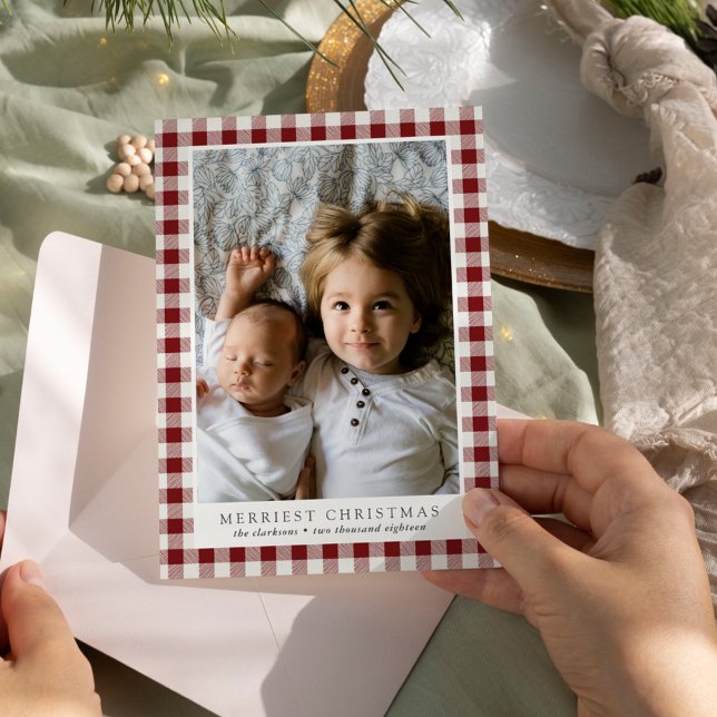 Frohe Weihnachten Kariertes Foto Weihnachtskarte (Von Creator hochgeladen)