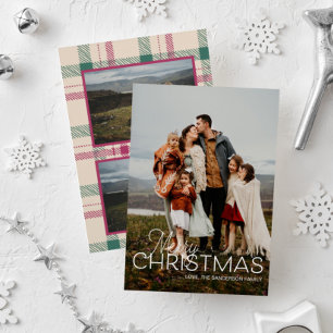 Frohe Weihnachten Kariertes vertikales Foto Grußka Einladung