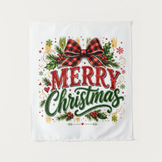 Frohe Weihnachten Karo-Schleife Wandteppich
