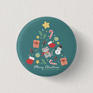 Frohe Weihnachten: Kat & Tree Illustration Button