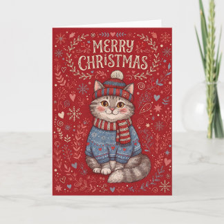 Frohe Weihnachten Katze mit Pullover und Hut