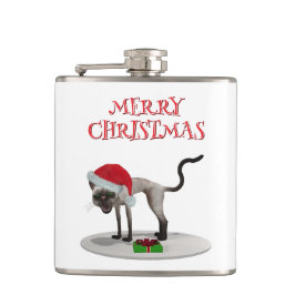 Frohe Weihnachten. Katze mit Santa-Hut Flachmann