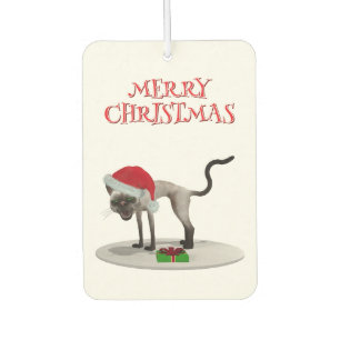 Frohe Weihnachten. Katze mit Weihnachtsmannmütze Autolufterfrischer
