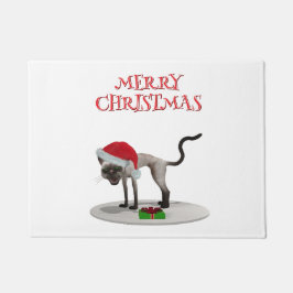 Frohe Weihnachten. Katze mit Weihnachtsmannmütze Fußmatte