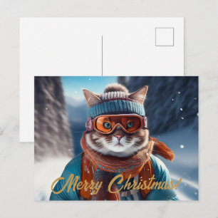 Frohe Weihnachten Katze Skifahren