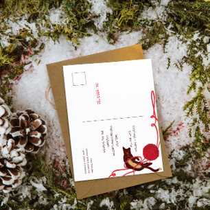 Frohe Weihnachten Katze - Spielende Katze mit rote Postkarte