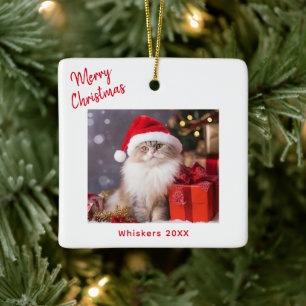 Frohe Weihnachten Katzen Foto Feiertag Keramikornament