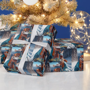 Frohe Weihnachten Katzen Ski Geschenkpapier
