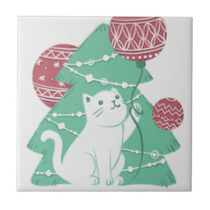 Frohe Weihnachten: Katzen und Ornamente Fliese