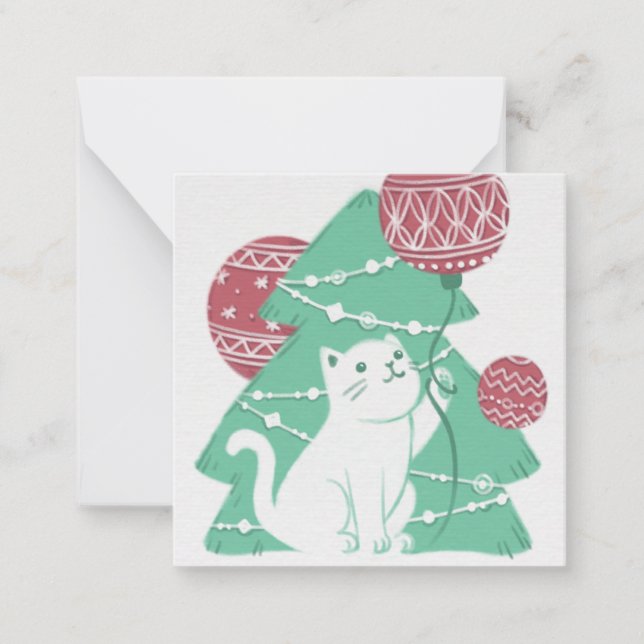Frohe Weihnachten: Katzen und Ornamente Mitteilungskarte (Vorderseite)