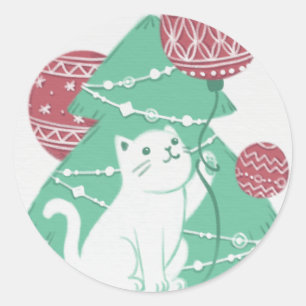 Frohe Weihnachten: Katzen und Ornamente Runder Aufkleber
