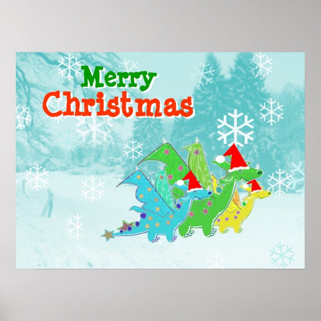 Frohe Weihnachten Kawaii Dragons Poster (Vorne)