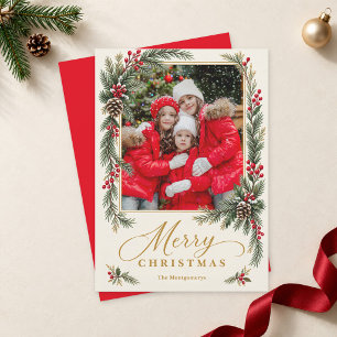Frohe Weihnachten Kiefern und Beeren Foto