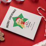 Frohe Weihnachten | Kinder<br><div class="desc">Diese niedliche Weihnachtskarte für Mädchen, mit einem Cartoon in einem Santa-Outfit gekleidet, mit ihrem Namen unten und einer einfachen Nachricht und wer es ist. Alle Stile, Größe und Farbe des Schriftartes können durch einen Klick auf den Link nach der Personalisierung angepasst werden.</div>