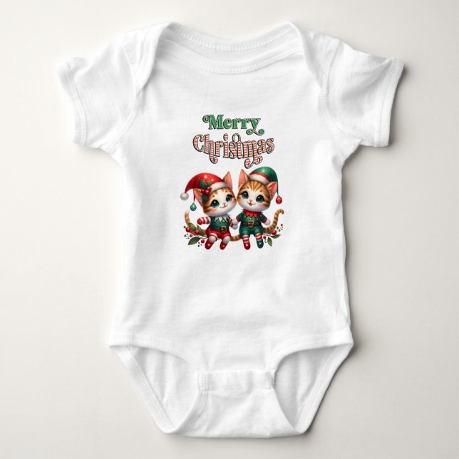 Frohe Weihnachten Kitten Elves Baby Strampler (Vorderseite)