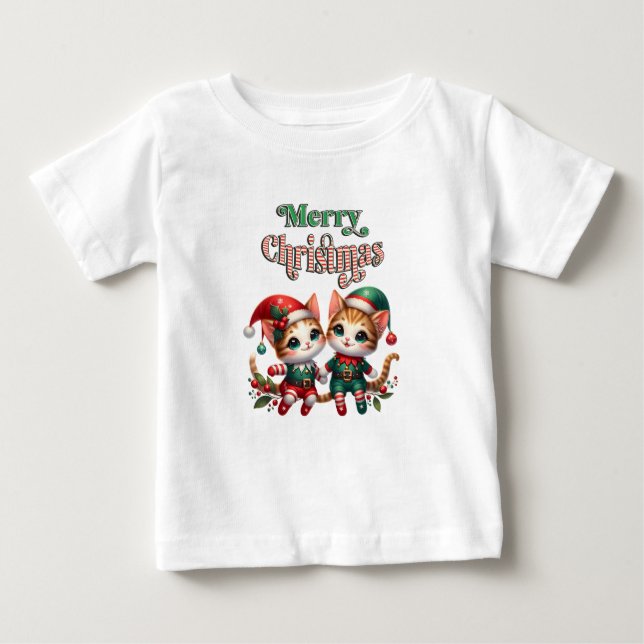 Frohe Weihnachten Kitten Elves Baby T-shirt (Vorderseite)