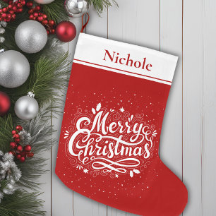 Frohe Weihnachten Klassik Rot und Weiß Personalisi Großer Weihnachtsstrumpf