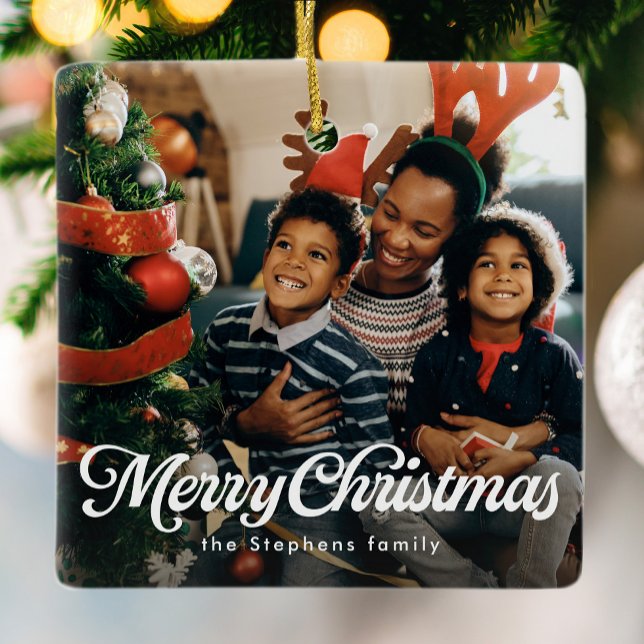 Frohe Weihnachten, klassisch ein Foto Urlaub Keramikornament (Von Creator hochgeladen)