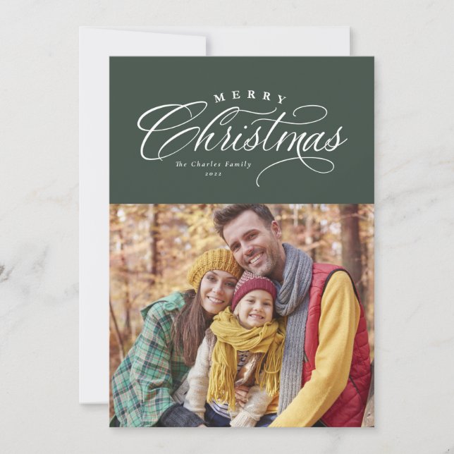 Frohe Weihnachten klassisch elegant grün ein Foto (Vorderseite)