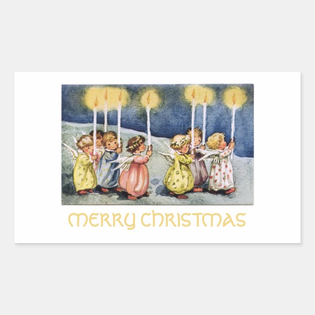 Frohe Weihnachten Kleine Engel Rechteckiger Aufkleber (Vorderseite)
