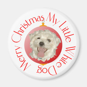 Frohe Weihnachten Kleiner Weißer Hund Magnet