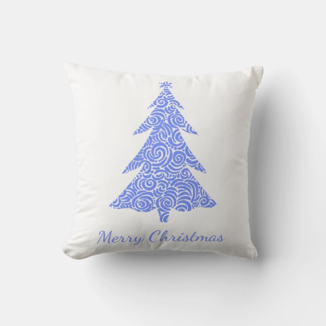 Frohe Weihnachten, knackig blauer Swirbel Kissen (Vorderseite)